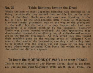 1938 Gum Inc. Horrors of War (R69) #34 Tokyo Bombers Invade the Dead Back