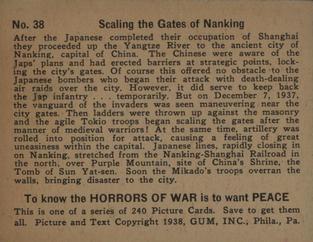 1938 Gum Inc. Horrors of War (R69) #38 Scaling the Gates of Nanking Back