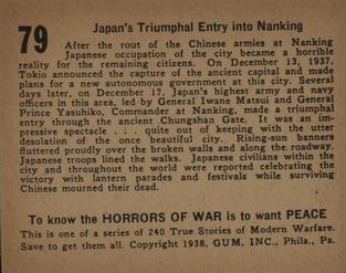 1938 Gum Inc. Horrors of War (R69) #79 Japan's Triumphal Entry into Nanking Back