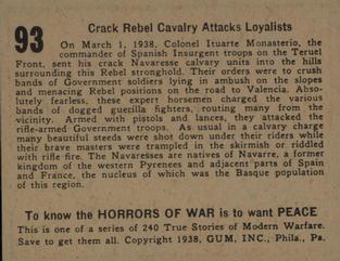 1938 Gum Inc. Horrors of War (R69) #93 Crack Rebel Cavalry Attacks Loyalists Back