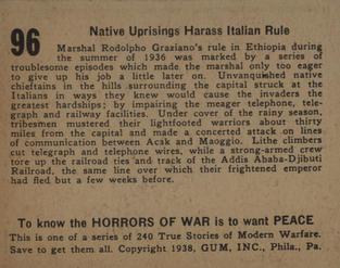 1938 Gum Inc. Horrors of War (R69) #96 Native Uprisings Harass Italian Rule Back