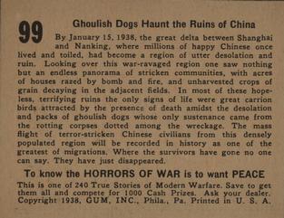 1938 Gum Inc. Horrors of War (R69) #99 Ghoulish Dogs Haunt the Ruins of China Back