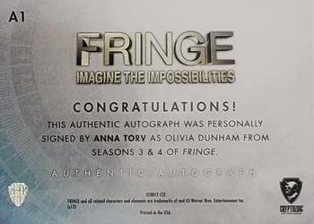2013 Cryptozoic Fringe Seasons 3 & 4 - Autograph #A1 Anna Torv Back