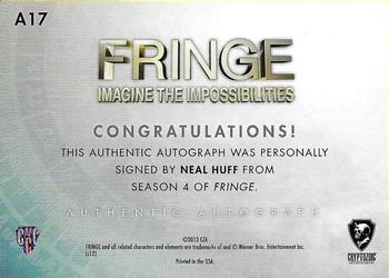 2013 Cryptozoic Fringe Seasons 3 & 4 - Autograph #A17 Neal Huff Back