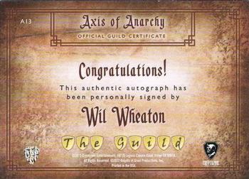 2012 Cryptozoic The Guild Seasons 1-3 - Autograph #A13 Wil Wheaton Back