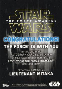 2016 Topps Chrome Star Wars The Force Awakens - Autographs #CA-SA Sebastian Armesto Back