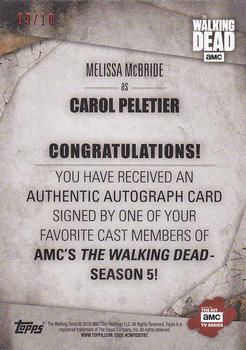 2016 Topps The Walking Dead Season 5 - Autographs Sepia #NNO Melissa McBride / Carol Peletier Back
