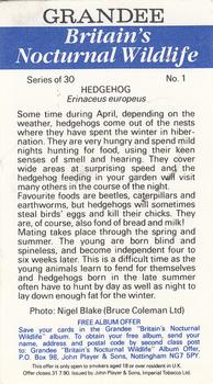 1987 Grandee Britain's Nocturnal Wildlife #1 Hedgehog Back