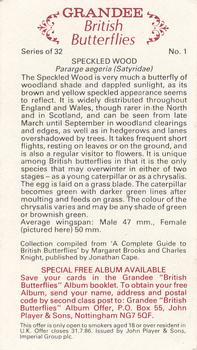1983 Grandee British Butterflies #1 Speckled Wood Back