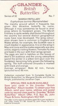 1983 Grandee British Butterflies #7 Marsh Fritillary Back