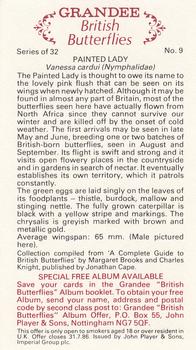 1983 Grandee British Butterflies #9 Painted Lady Back