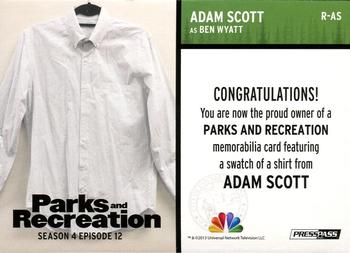 2013 Press Pass Parks and Recreation - Relics #R-AS Adam Scott Back