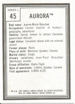 1987 Comic Images Marvel Universe I #45 Aurora Back