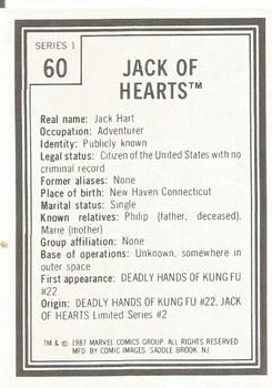 1987 Comic Images Marvel Universe I #60 Jack of Hearts Back