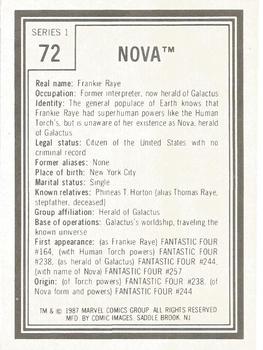 1987 Comic Images Marvel Universe I #72 Nova Back