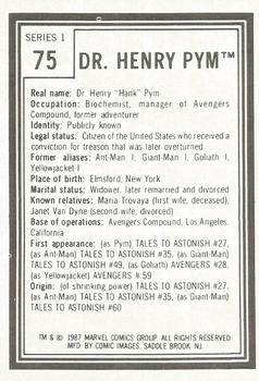 1987 Comic Images Marvel Universe I #75 Dr. Henry Pym Back