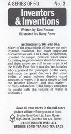 1975 Brooke Bond Inventors & Inventions #3 Archimedes Back
