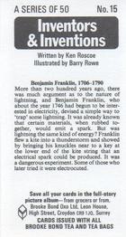 1975 Brooke Bond Inventors & Inventions #15 Benjamin Franklin Back