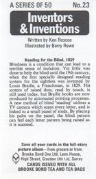 1975 Brooke Bond Inventors & Inventions #23 Reading for the Blind, 1829 Back