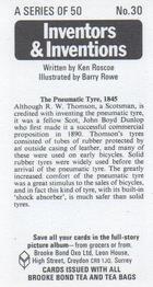 1975 Brooke Bond Inventors & Inventions #30 The Pneumatic Tyre, 1845 Back