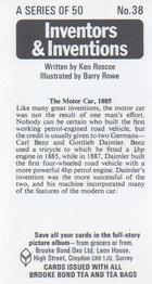 1975 Brooke Bond Inventors & Inventions #38 The Motor Car, 1885 Back