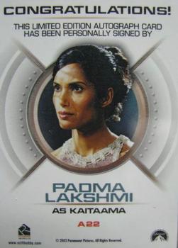 2003 Rittenhouse Star Trek Enterprise Season 2 - Cast Autographs #A22 Padma Lakshmi Back