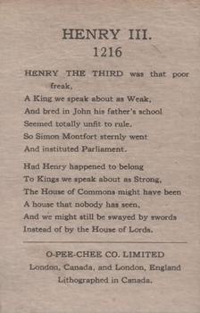 1930 O-Pee-Chee Kings & Queens (V302) #NNO Henry III Back