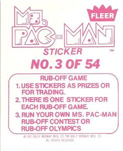 1981 Fleer Ms. Pac-Man Stickers #3 Call me sometime! Back