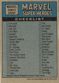1976 Topps Marvel Super Heroes Stickers - Conan Puzzle & Checklist #NNO Conan / top left puzzle piece Back
