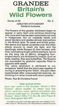 1986 Grandee Britain's Wild Flowers #5 Greater Stitchwort Back