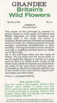 1986 Grandee Britain's Wild Flowers #6 Cowslip Back