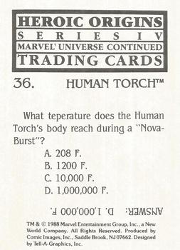 1988 Comic Images Marvel Universe IV Heroic Origins #36 Human Torch Back
