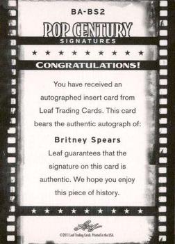 2011 Leaf Pop Century #BA-BS2 Britney Spears Back