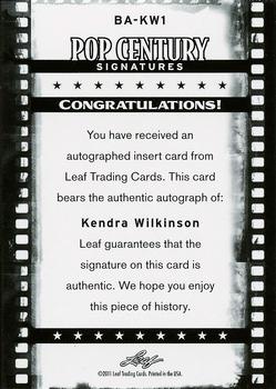 2011 Leaf Pop Century #BA-KW1 Kendra Wilkinson Back