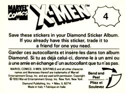 1993 Diamond X-Men Animated Series Stickers #4 NA Back