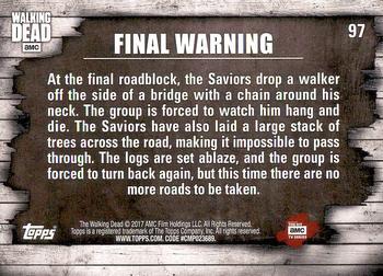 2017 Topps The Walking Dead Season 6 #97 Final Warning Back