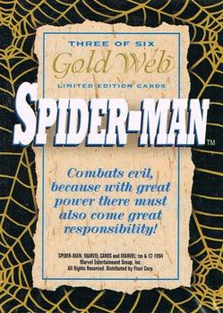 1994 Fleer The Amazing Spider-Man - Gold Web Foils #3 Spider-Man Back