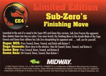 1994 Classic Mortal Kombat Series 1 - Collector's Edition #CE4 Sub-Zero's Finishing Move Back