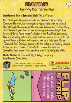 2002 Panini Simpsons Mania! #7 Birch Barlow Back