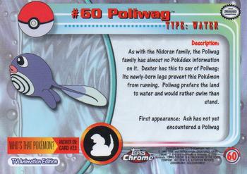 2000 Topps Chrome Pokemon #60 Poliwag Back