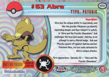 2000 Topps Chrome Pokemon #63 Abra Back