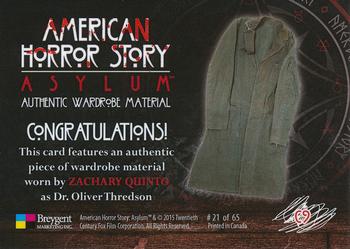 2016 Breygent American Horror Story Asylum - Wardrobe Materials #C9 Dr. Oliver Thredson Back