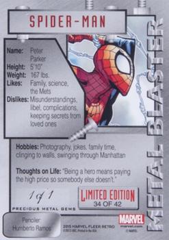 2015 Fleer Retro Marvel - 1995 Flair Marvel Metal Blaster Precious Metal Gems Gold #34 Spider-Man Back