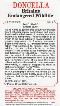 1984 Doncella Britain's Endangered Wildlife #8 Sand Lizard Back