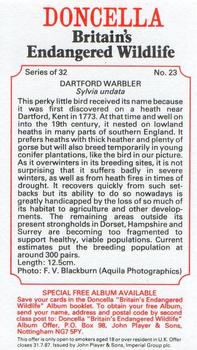 1984 Doncella Britain's Endangered Wildlife #23 Dartford Warbler Back