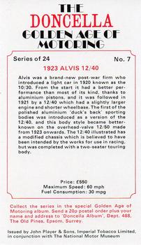 1975 Doncella The Golden Age of Motoring #7 1923 Alvis 12/40 Back