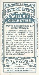 1912 Wills's Historic Events #24 Queen Elizabeth and Sir Walter Raleigh Back