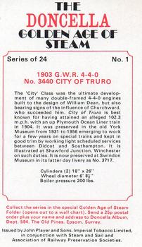 1976 Doncella The Golden Age of Steam #1 1903 G.W.R. 4-4-0 No. 3440 City of Truro Back