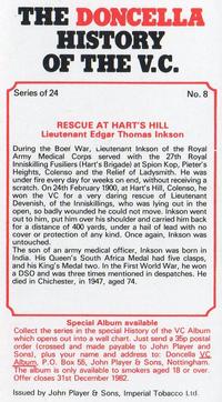 1980 Player's The Doncella History of the V.C. #8 Rescue at Hart's Hill - Lieutenant Edgar Thomas Inkson Back