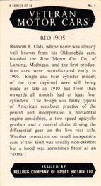 1962 Kellogg Veteran Motor Cars #5 REO 1905 Back
